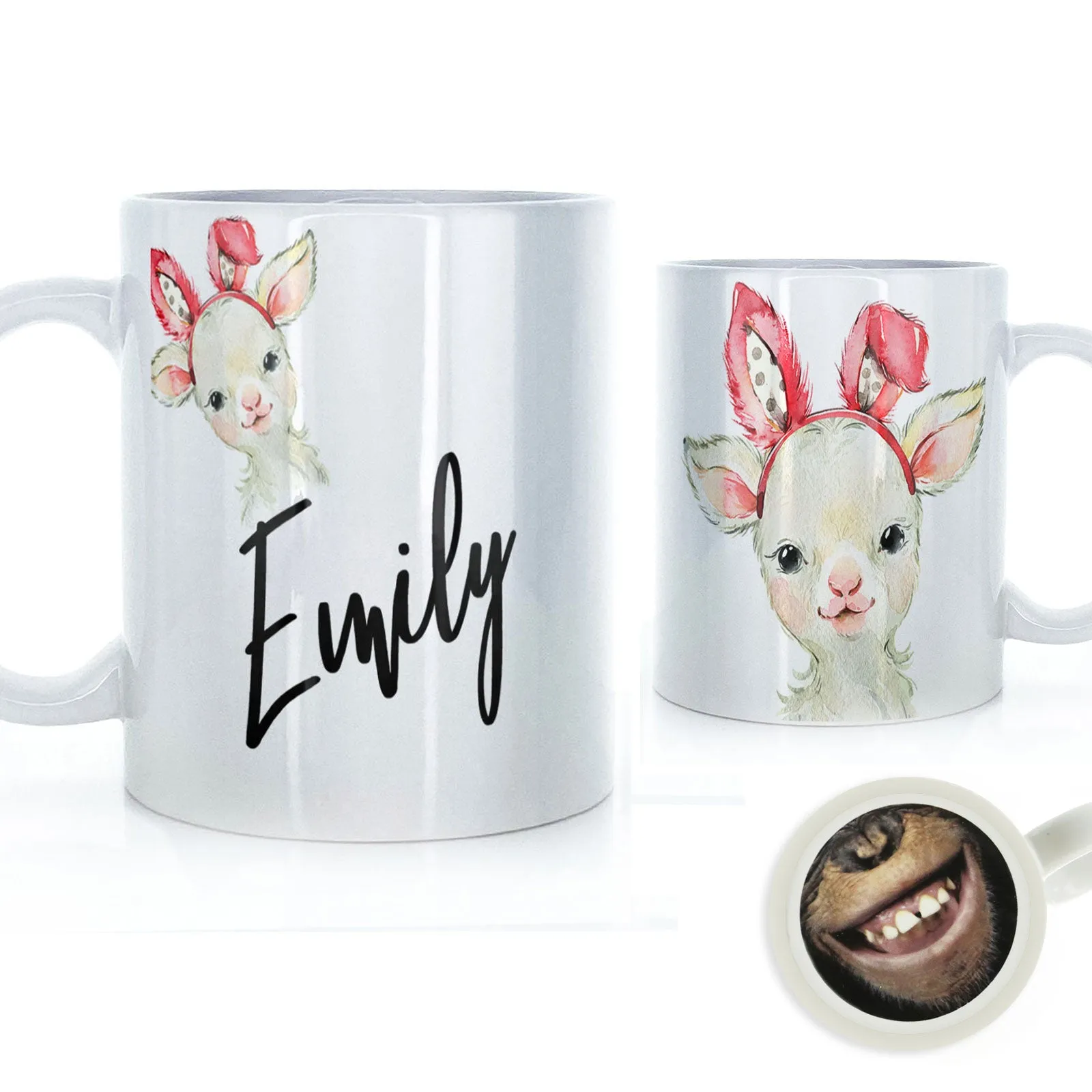 Personalised Mug with Stylish Text and Bunny Ears Lamb