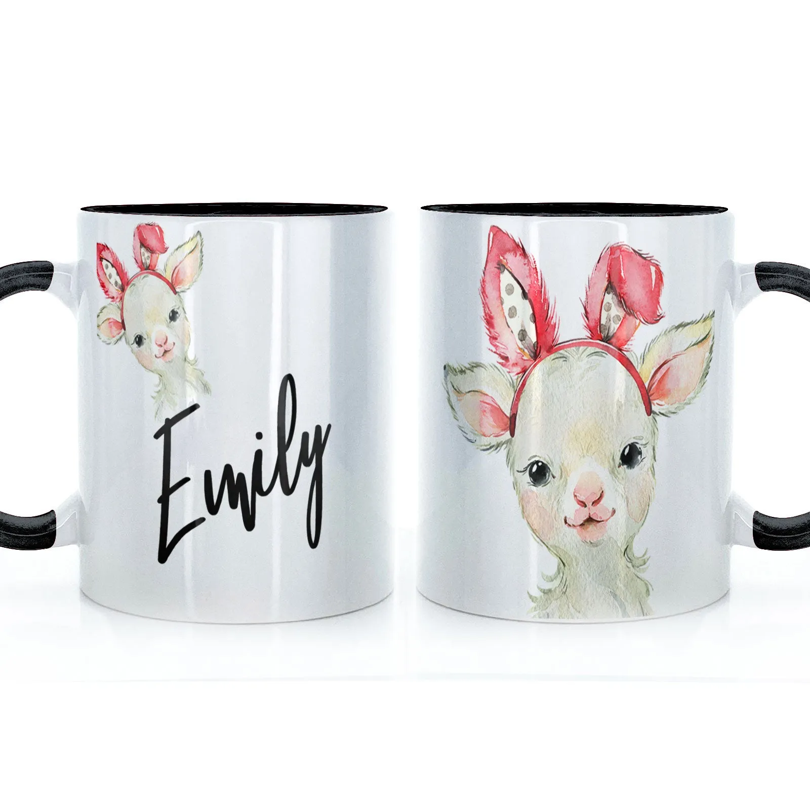 Personalised Mug with Stylish Text and Bunny Ears Lamb