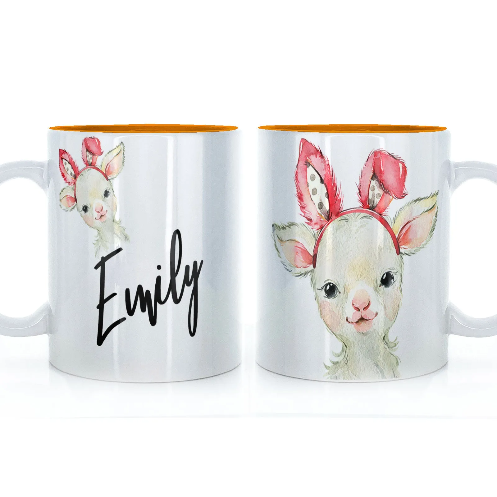 Personalised Mug with Stylish Text and Bunny Ears Lamb