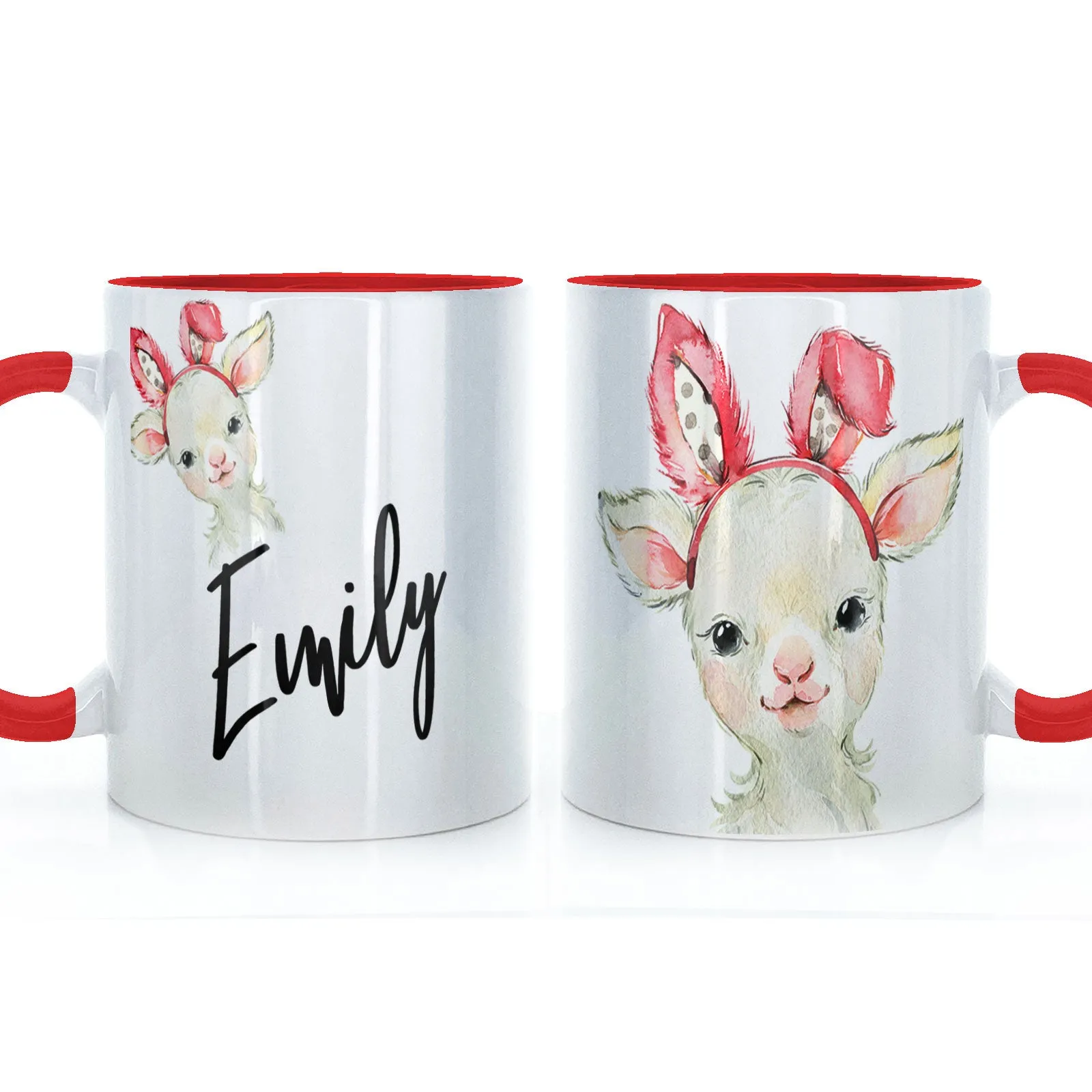 Personalised Mug with Stylish Text and Bunny Ears Lamb