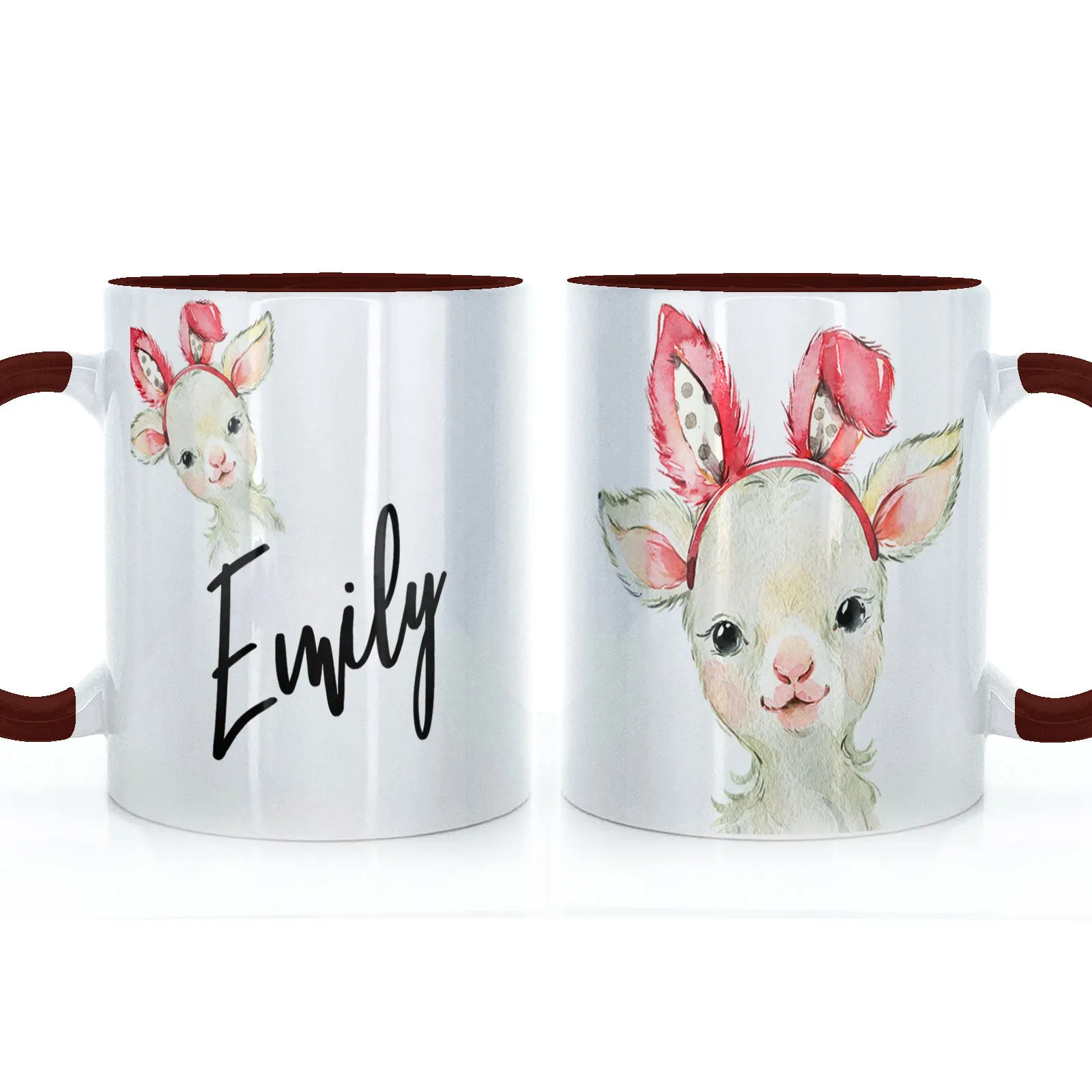 Personalised Mug with Stylish Text and Bunny Ears Lamb