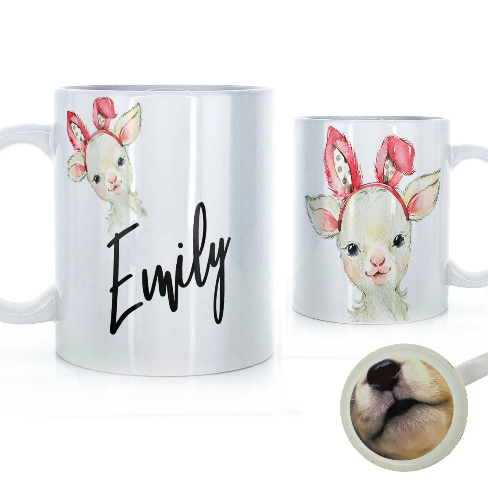 Personalised Mug with Stylish Text and Bunny Ears Lamb