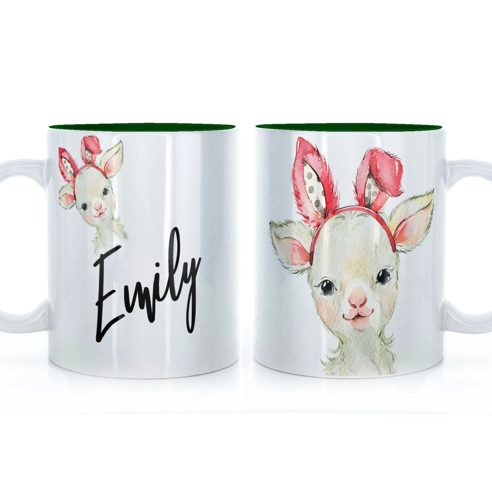 Personalised Mug with Stylish Text and Bunny Ears Lamb