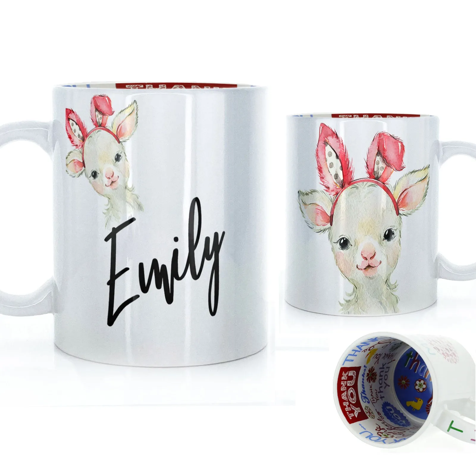 Personalised Mug with Stylish Text and Bunny Ears Lamb