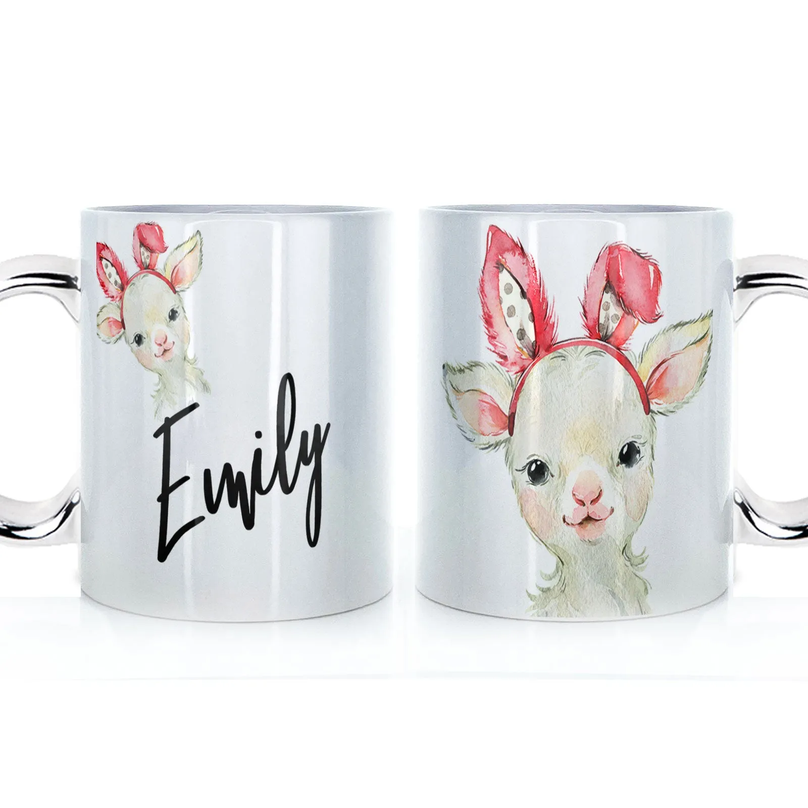 Personalised Mug with Stylish Text and Bunny Ears Lamb