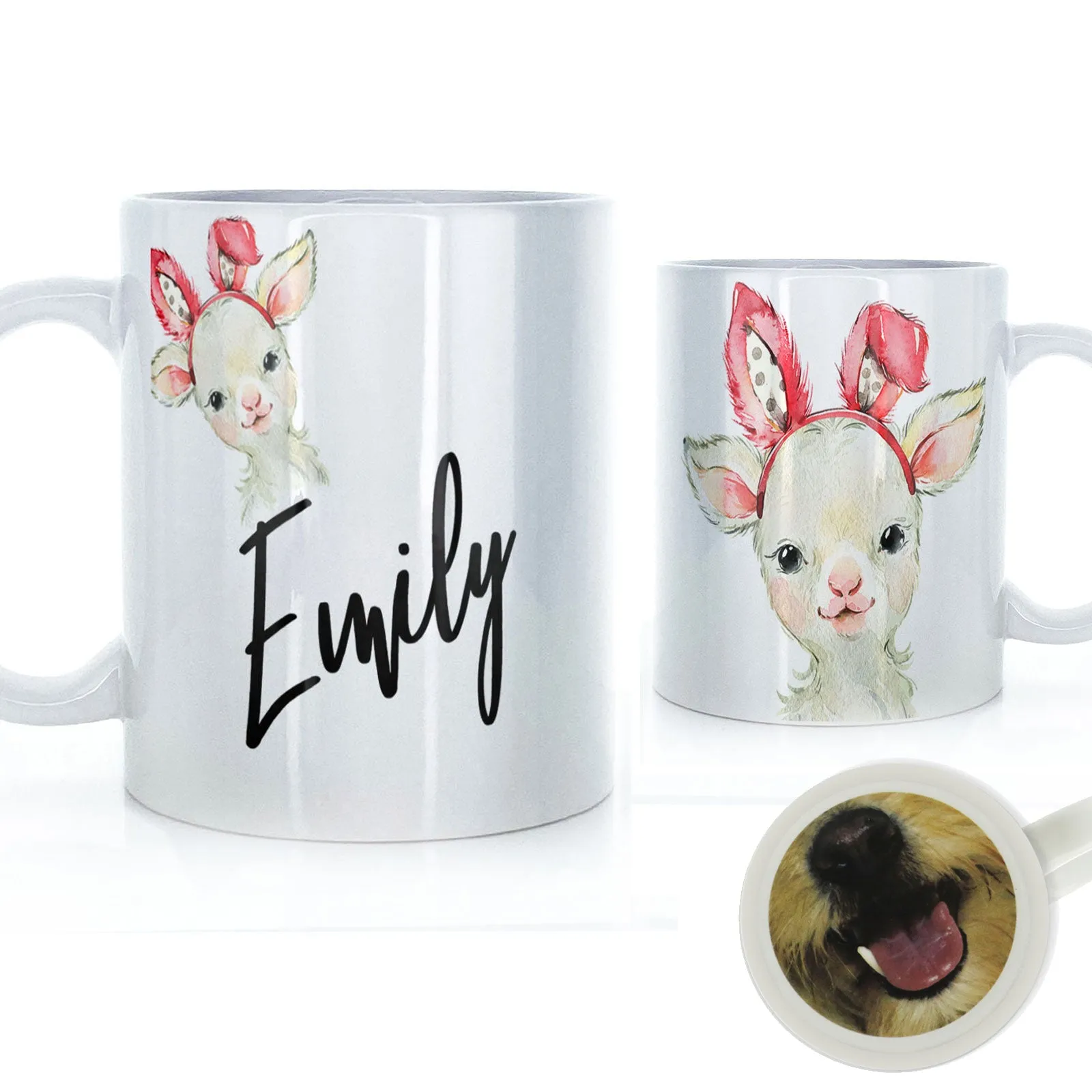 Personalised Mug with Stylish Text and Bunny Ears Lamb