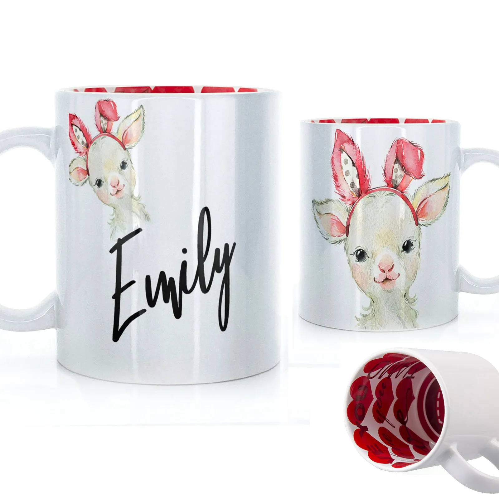Personalised Mug with Stylish Text and Bunny Ears Lamb