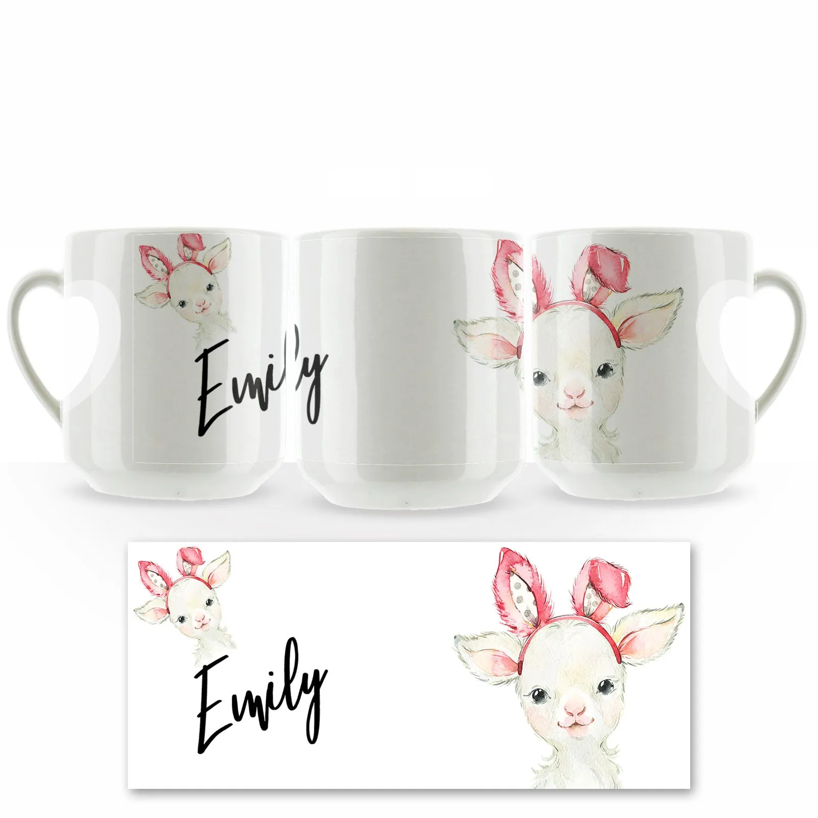 Personalised Mug with Stylish Text and Bunny Ears Lamb
