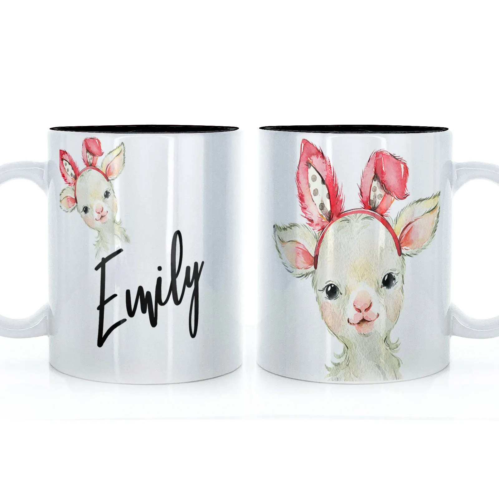Personalised Mug with Stylish Text and Bunny Ears Lamb