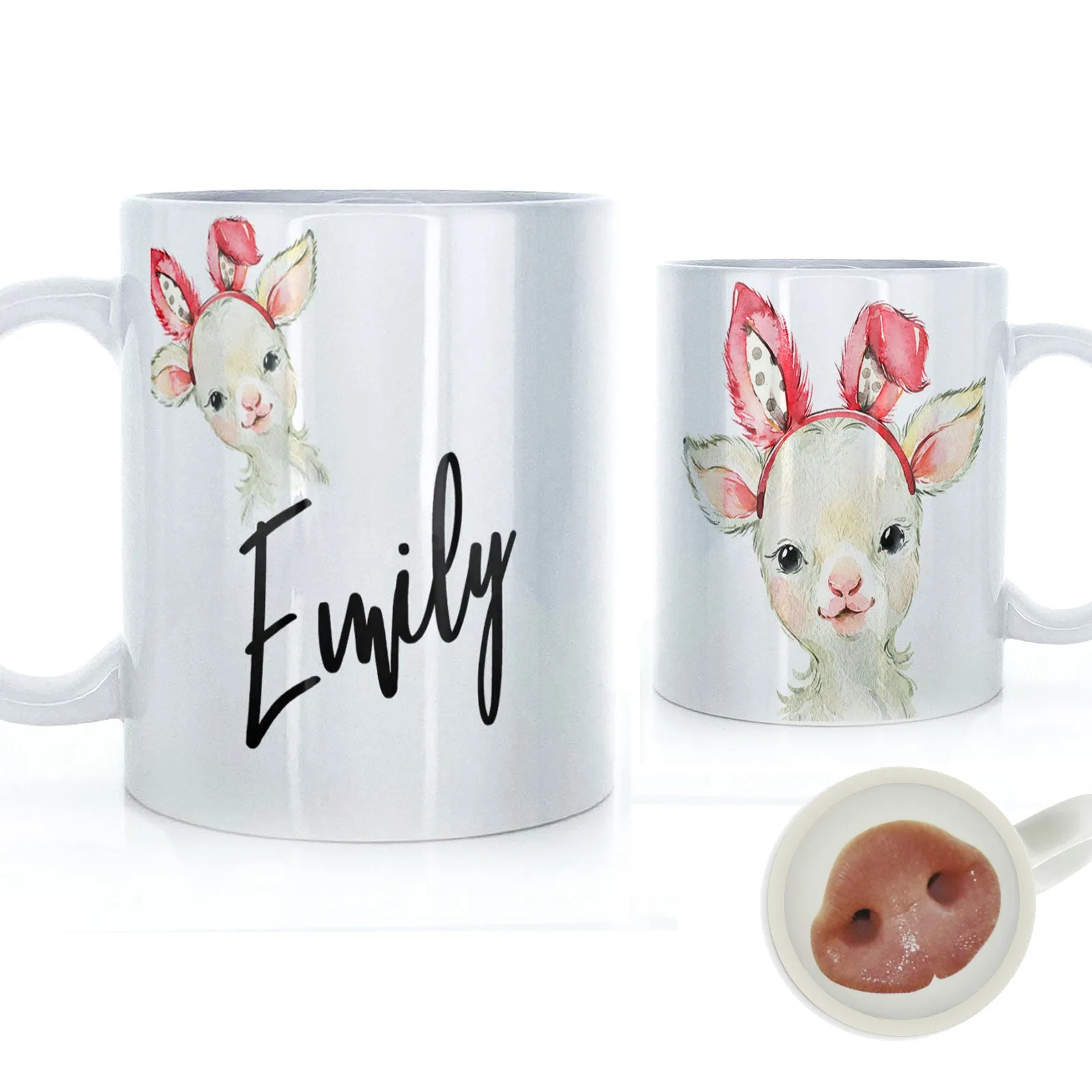 Personalised Mug with Stylish Text and Bunny Ears Lamb