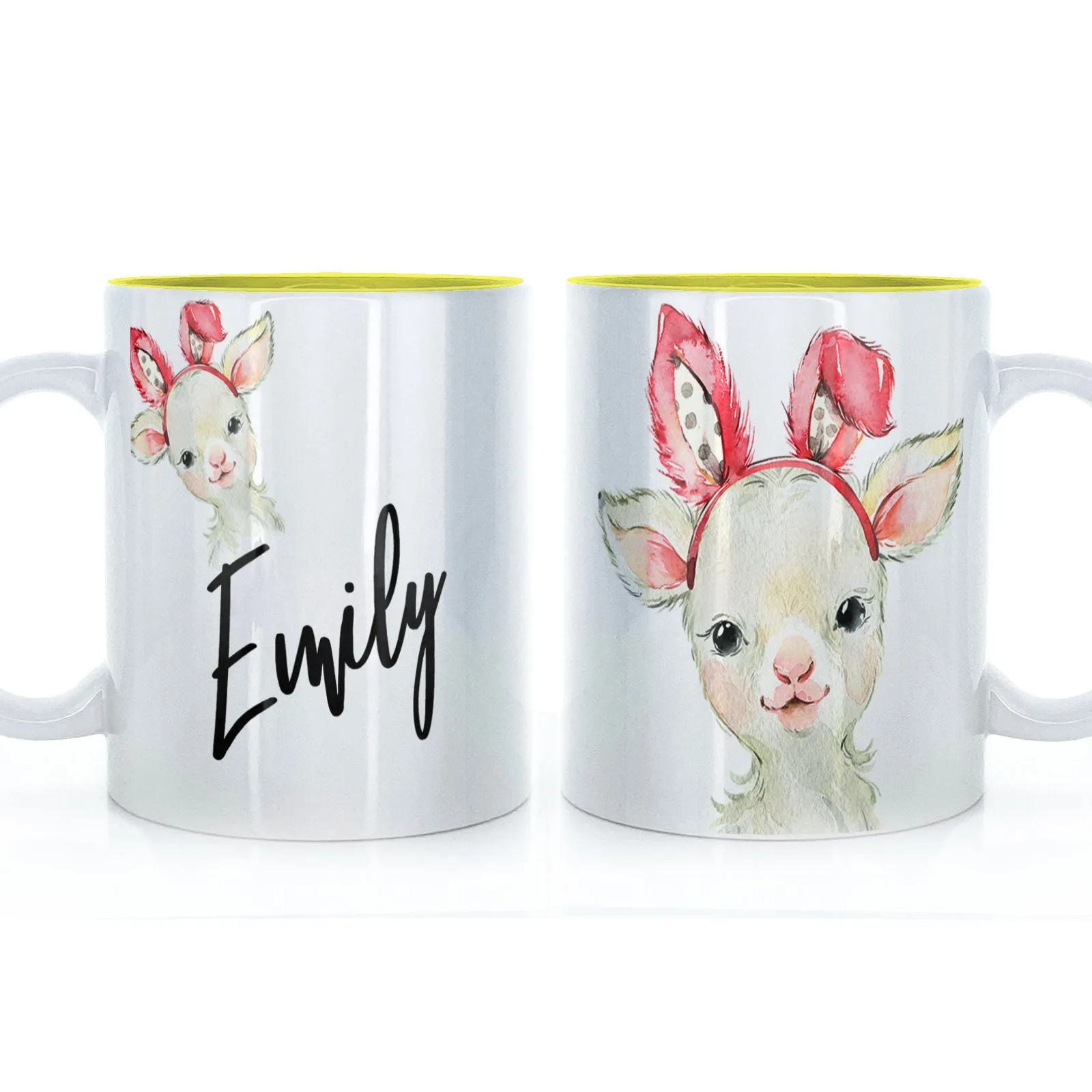 Personalised Mug with Stylish Text and Bunny Ears Lamb