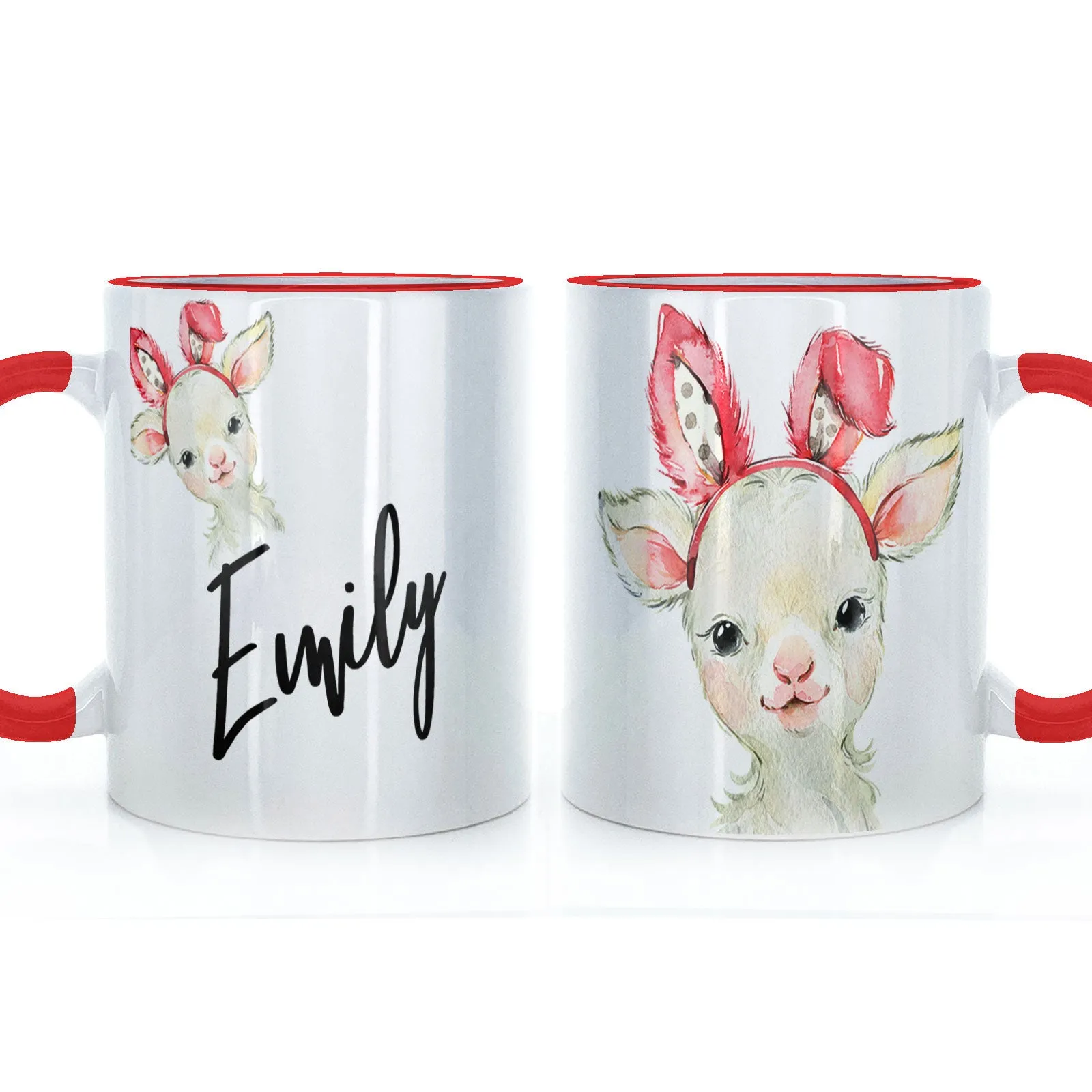 Personalised Mug with Stylish Text and Bunny Ears Lamb