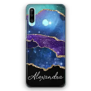 Personalised Xiaomi Phone Hard Case with Stylish Script Name on Blue & Gold Strip Marble