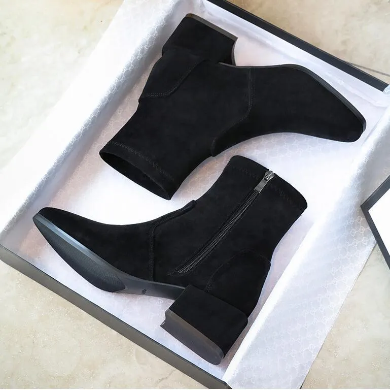 Petite Block Heel Slip On Ankle Boots GS195