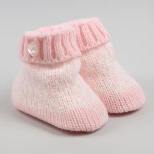 Pink Baby Booties with Fairisle design Newborn to 6 months