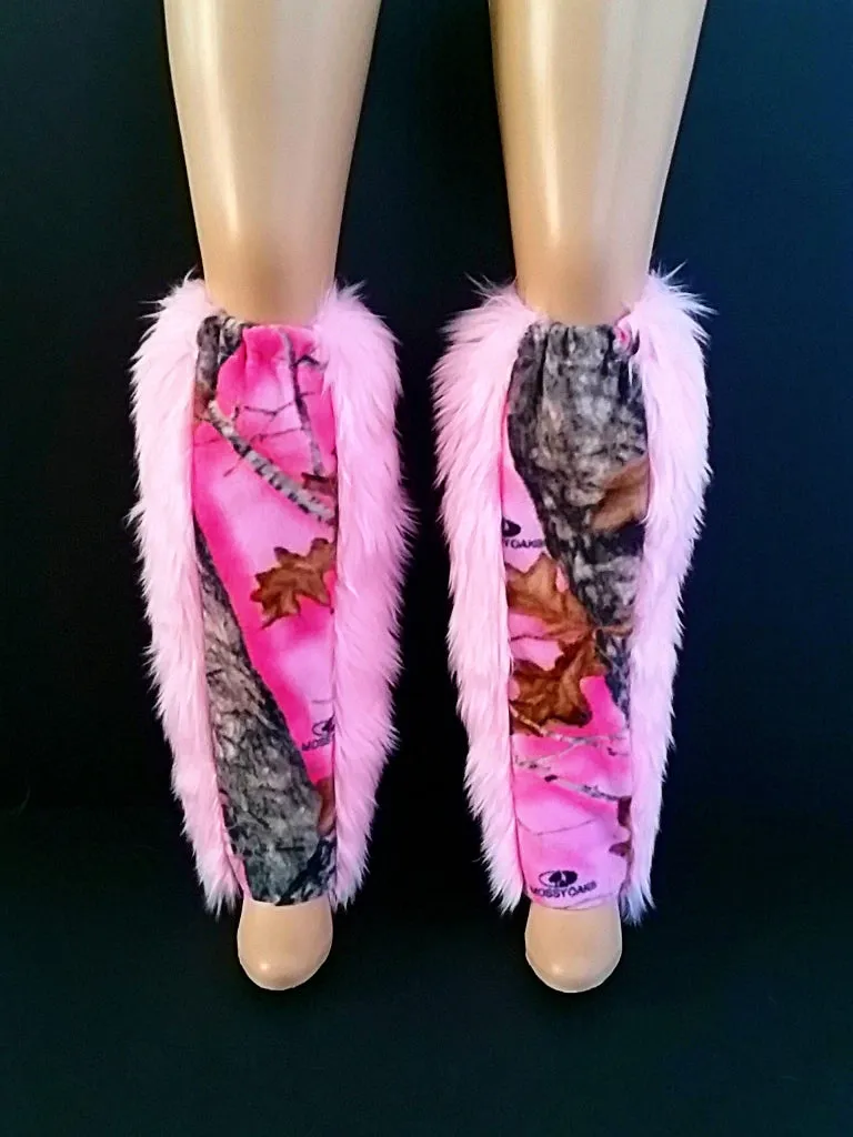 Pink Camo Faux Fur Leg Warmers