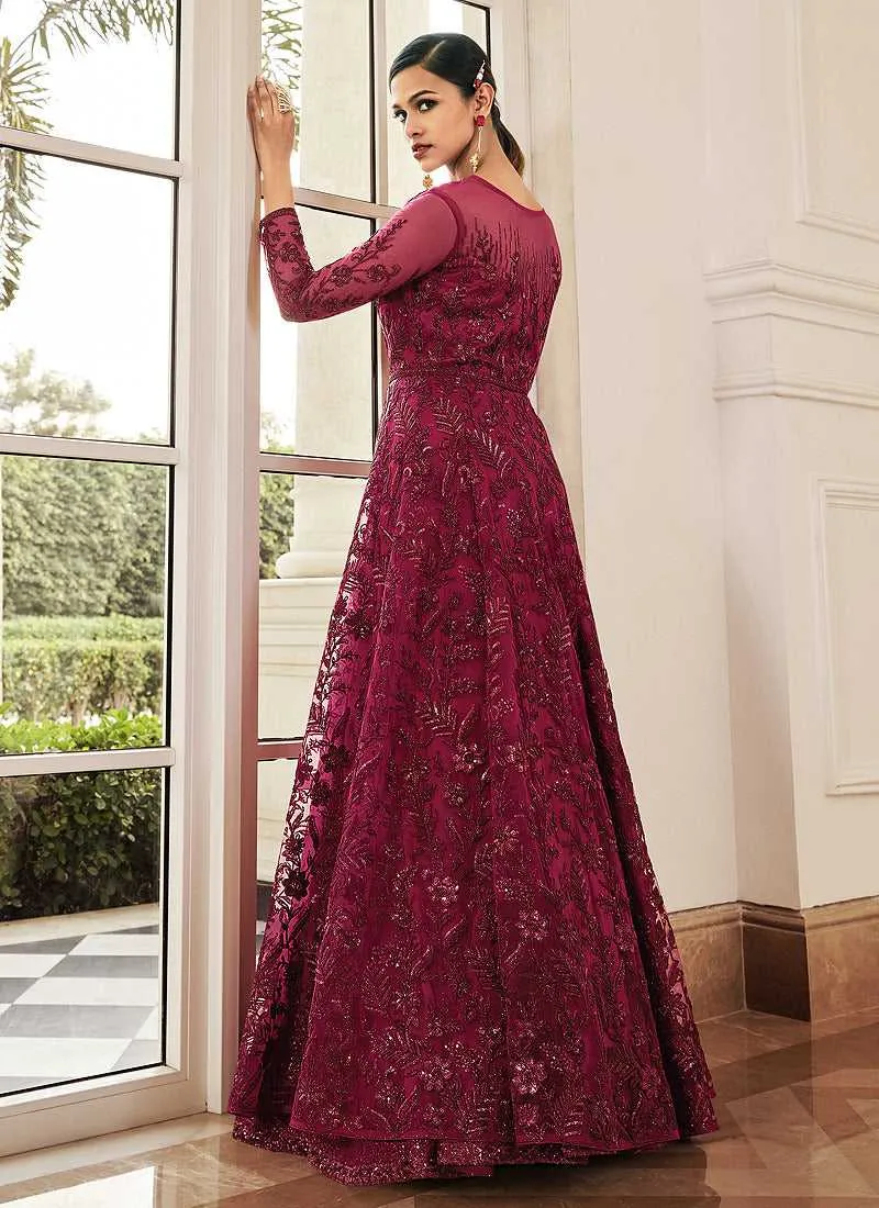 Pink Floral Embroidered Stylish Lehenga/ Pant Style Anarkali