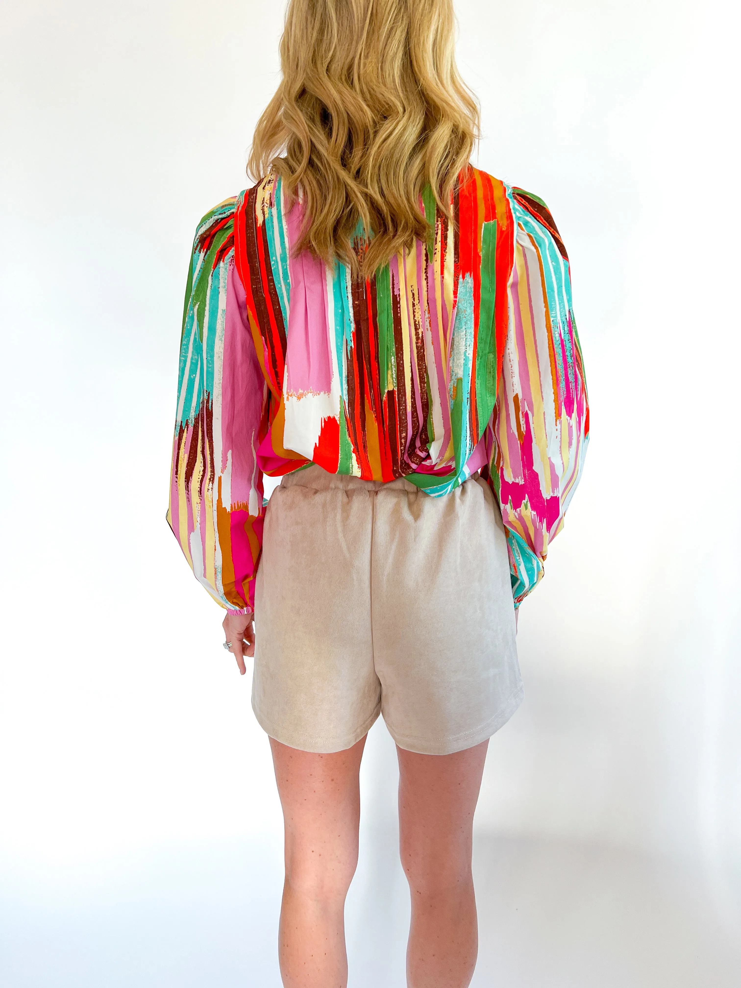 Pintuck Faux Suede Short