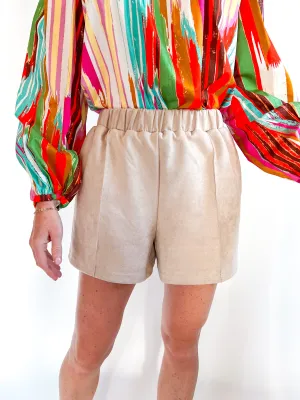 Pintuck Faux Suede Short