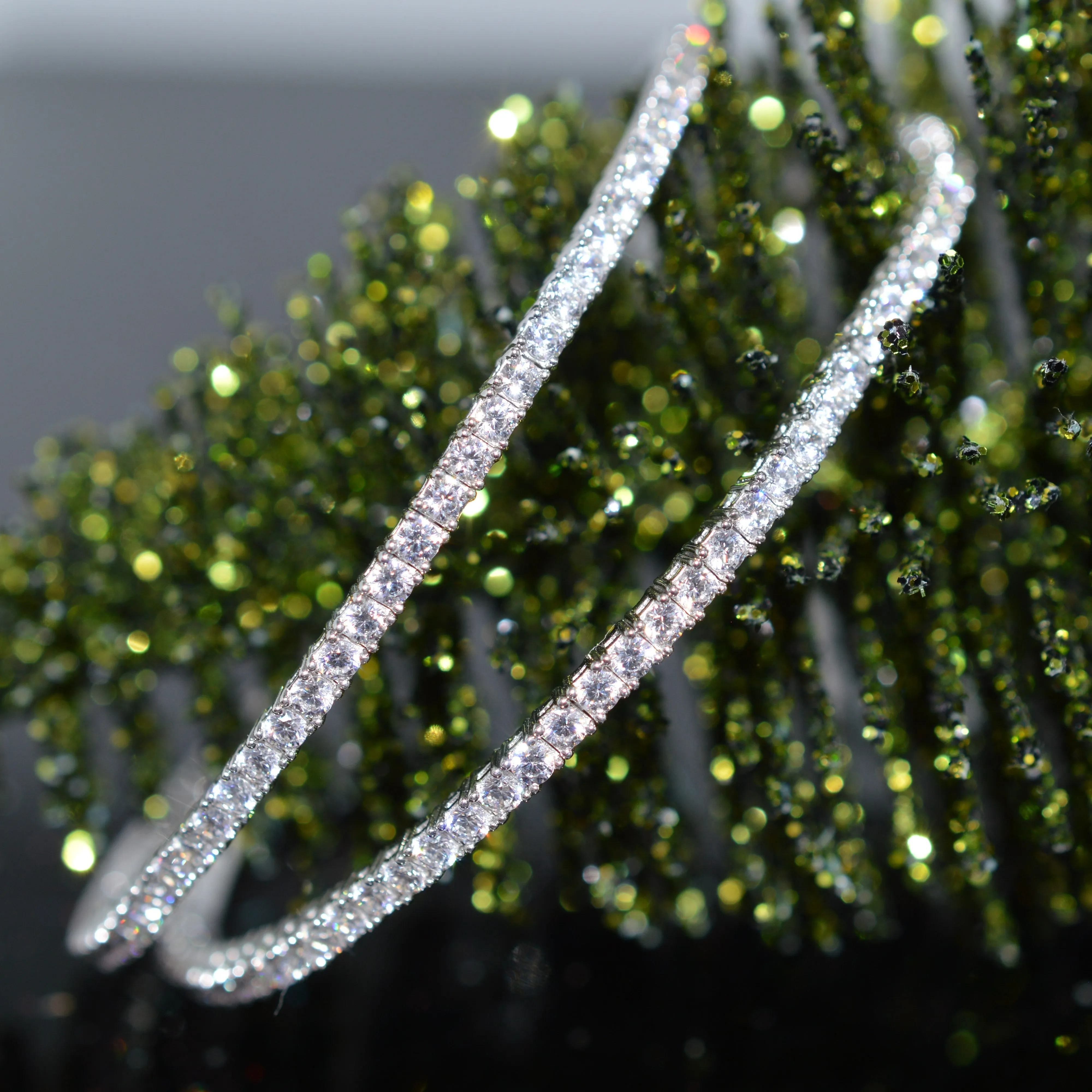 Platinum Finish Sterling Silver Double Wrap Bracelet With Simulated Diamonds