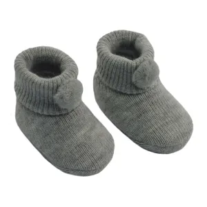 Pom Pom Booties - Grey