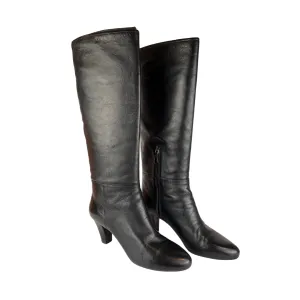Prada Knee High Block Heel Leather Boots - Size 39.5