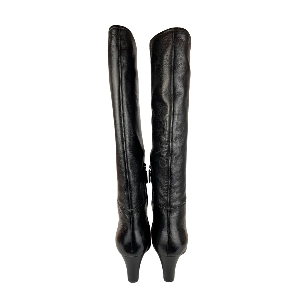 Prada Knee High Block Heel Leather Boots - Size 39.5