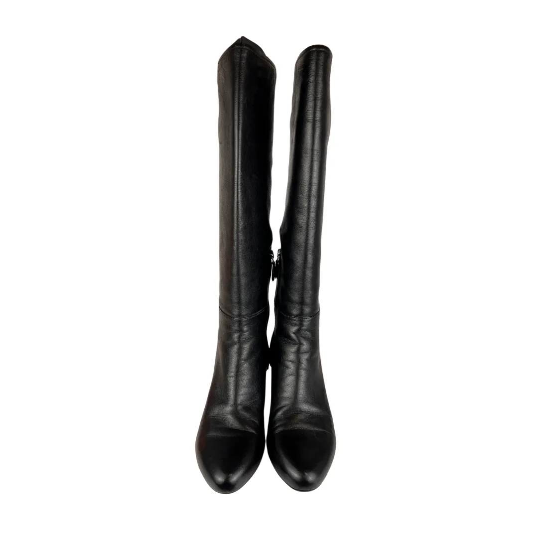 Prada Knee High Block Heel Leather Boots - Size 39.5