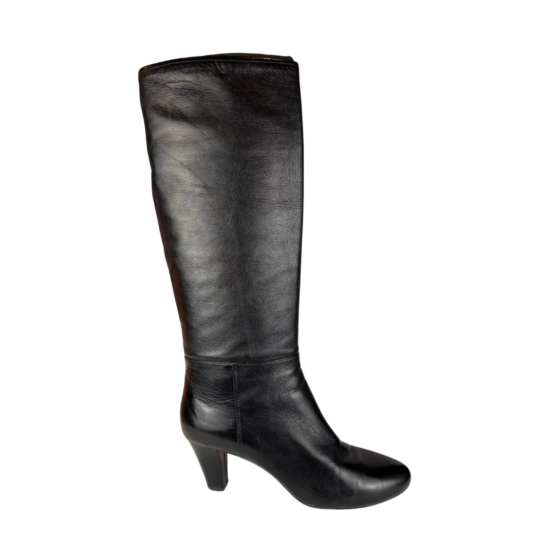 Prada Knee High Block Heel Leather Boots - Size 39.5