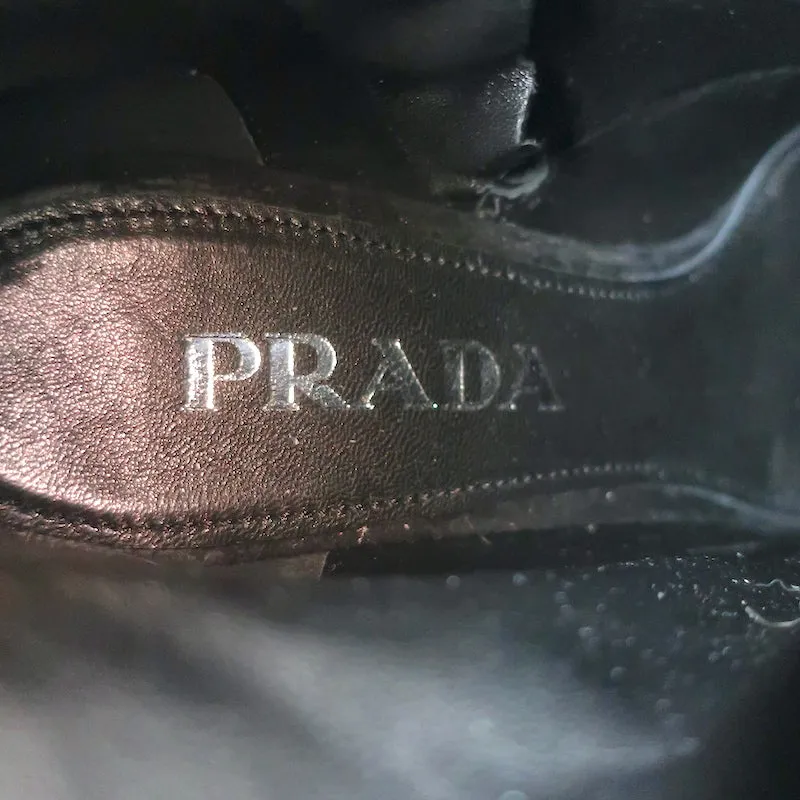 Prada Triangle Logo Ankle Boots Black Suede Size 36 NEW