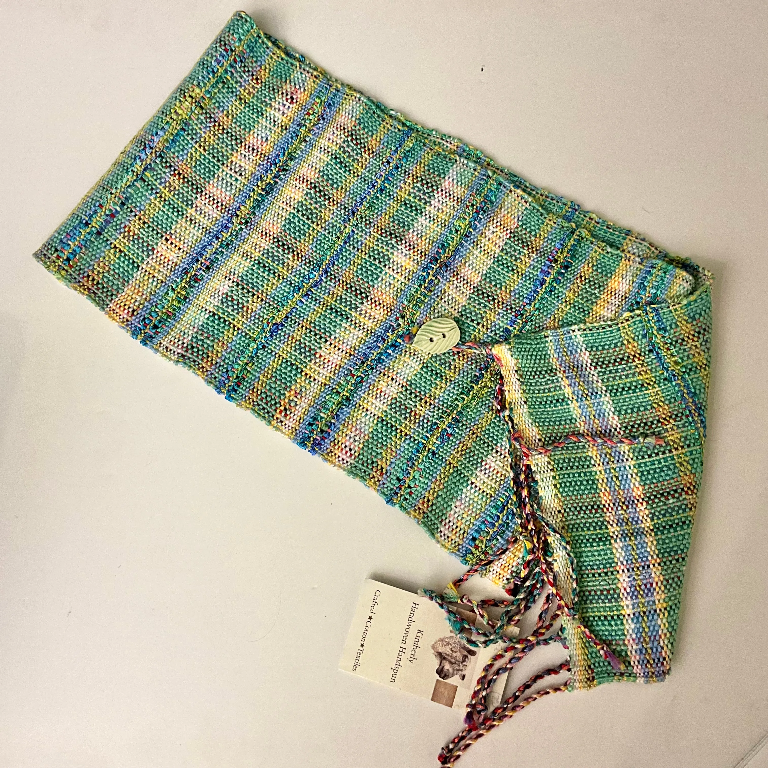 "Dorothy" Button Scarf D112 Aqua & yellow