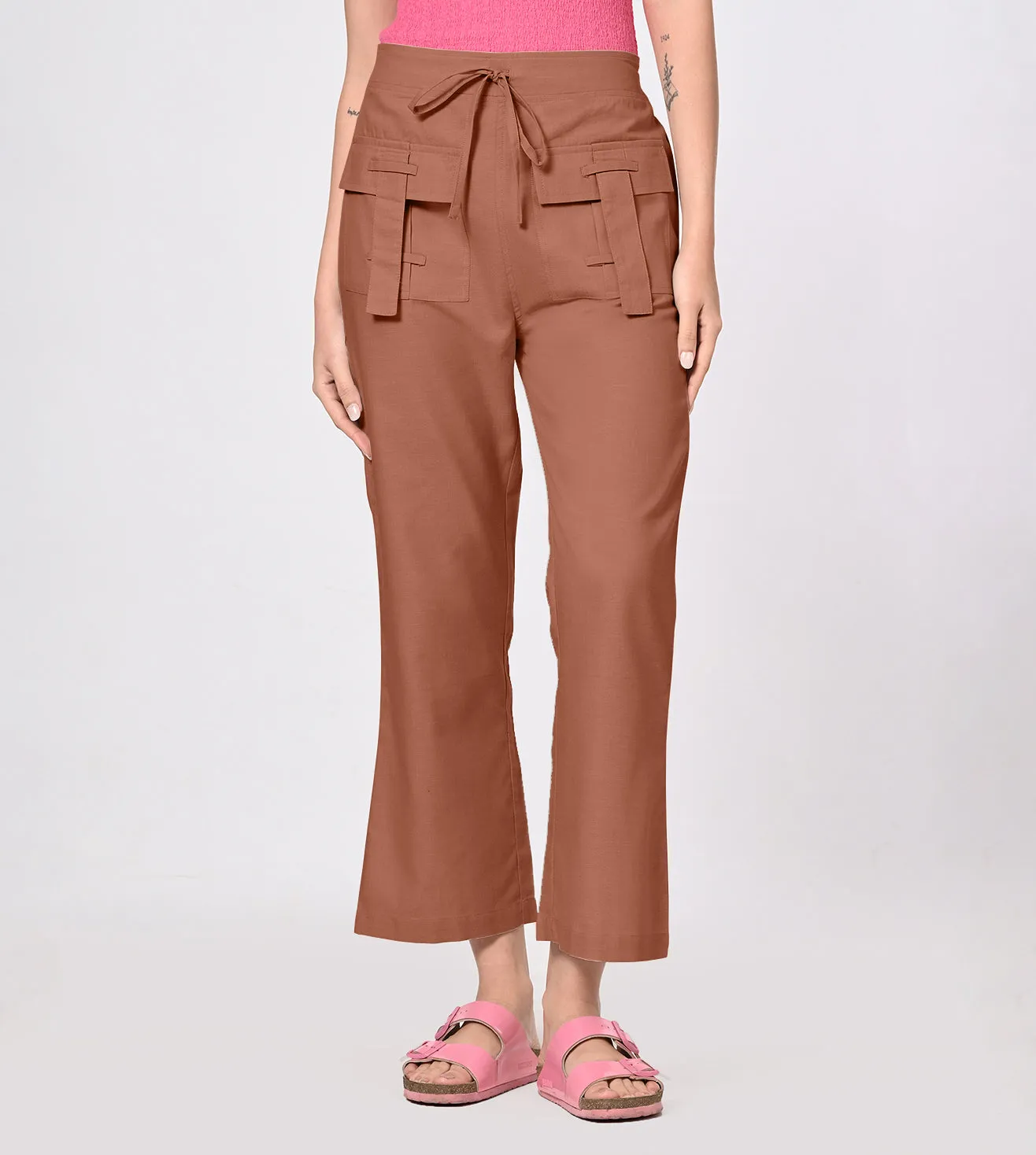 Rayon High Waisted Casual Pants