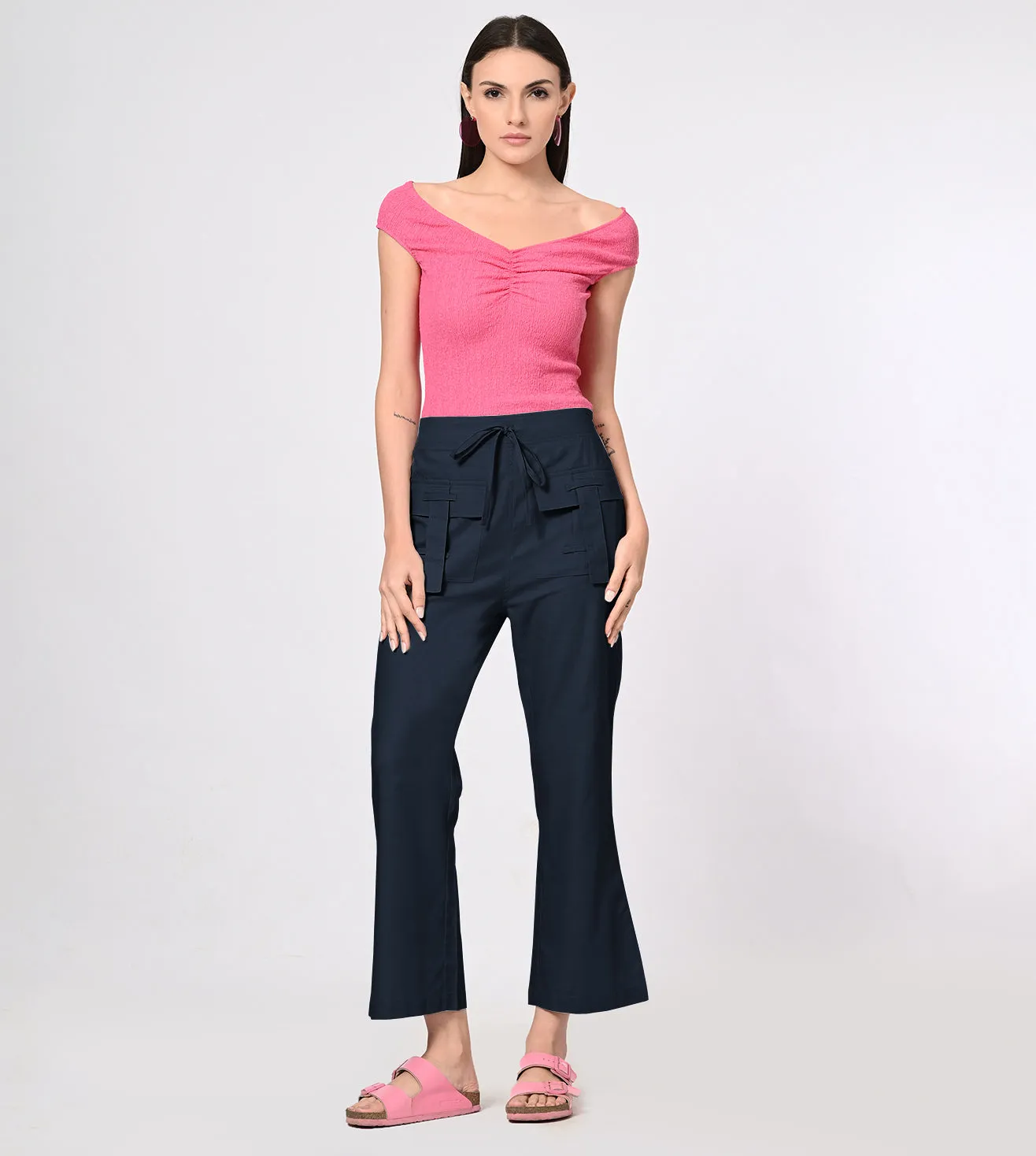 Rayon High Waisted Casual Pants