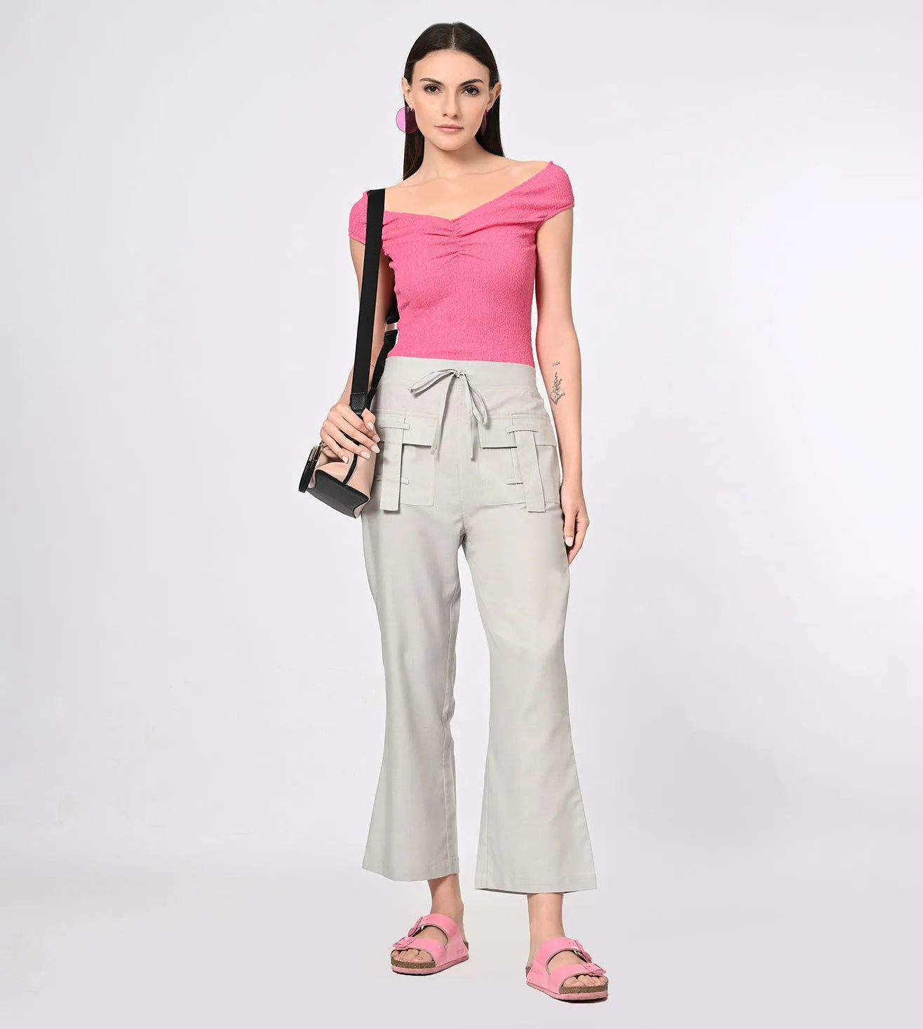 Rayon High Waisted Casual Pants