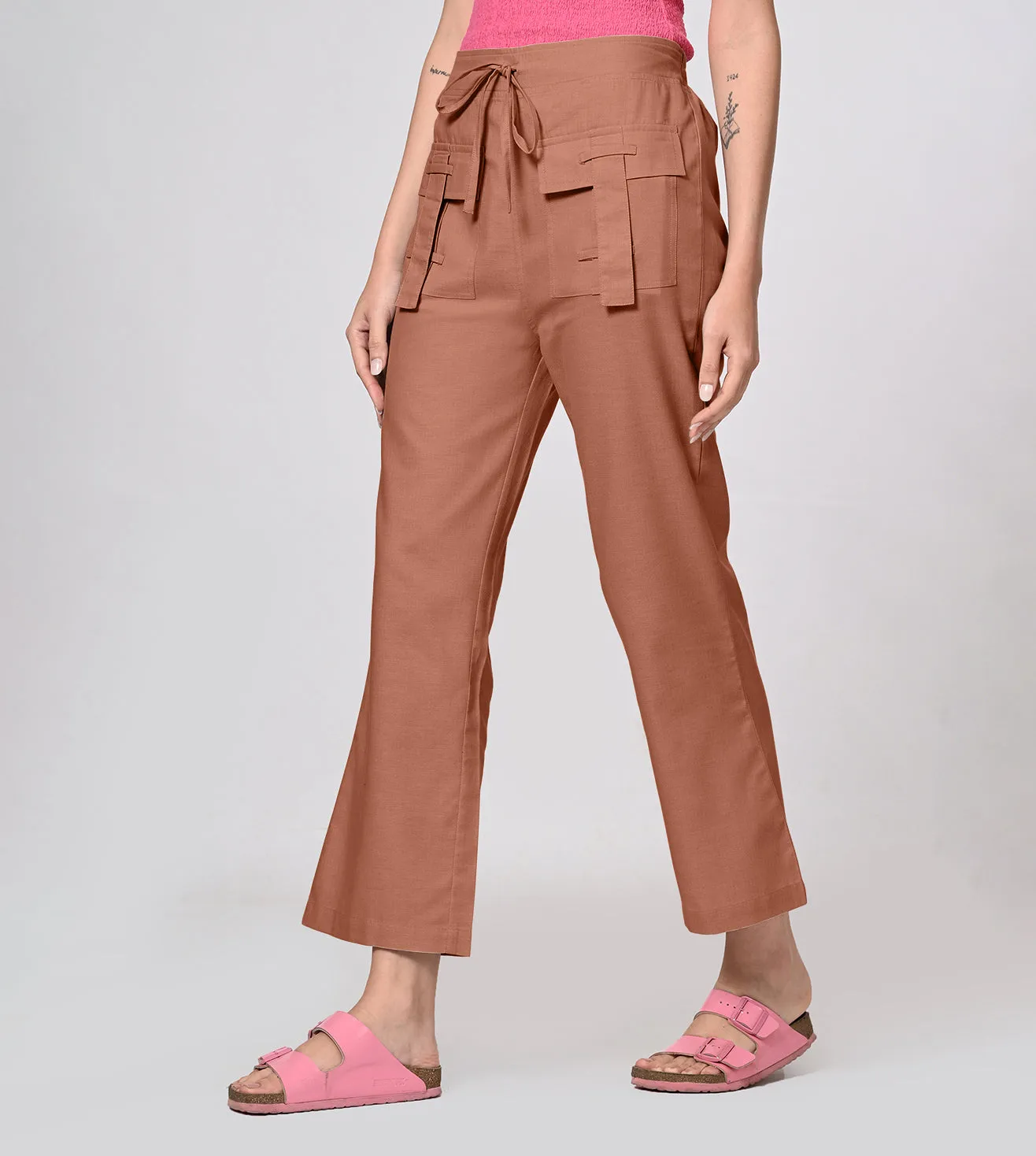 Rayon High Waisted Casual Pants