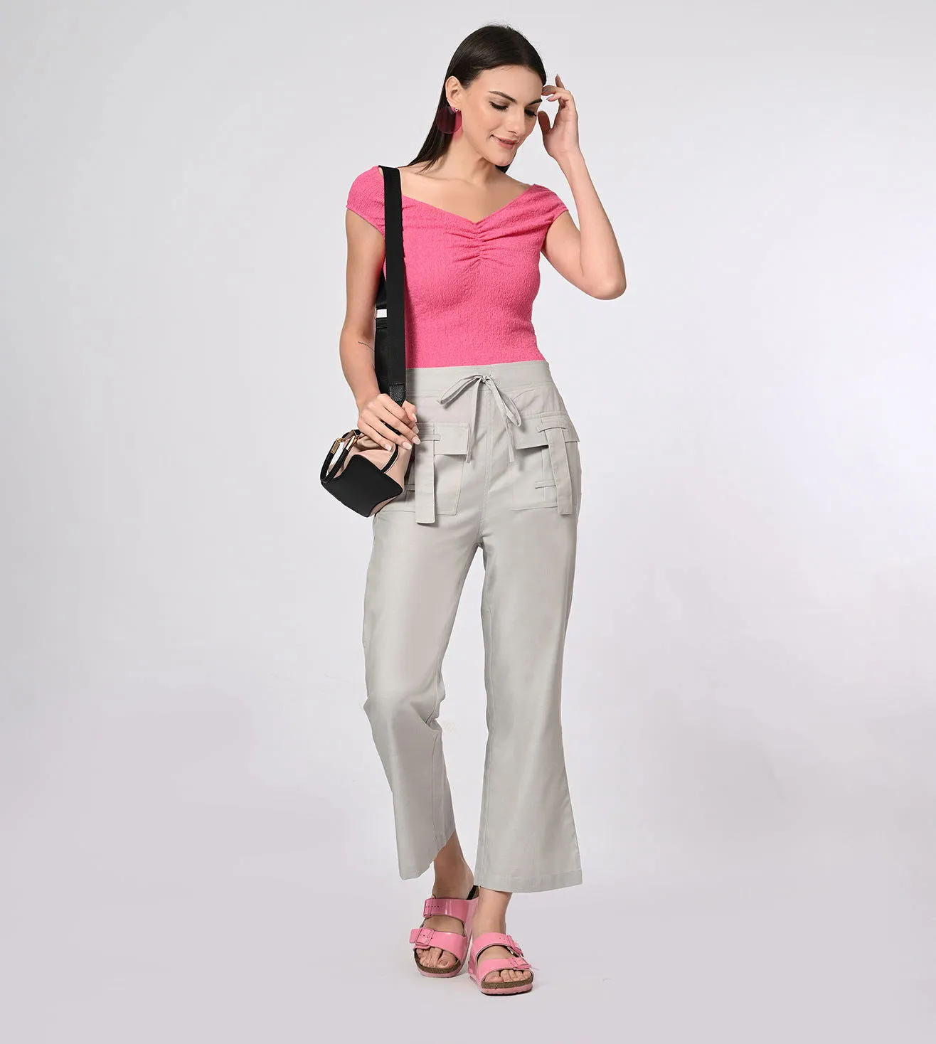 Rayon High Waisted Casual Pants