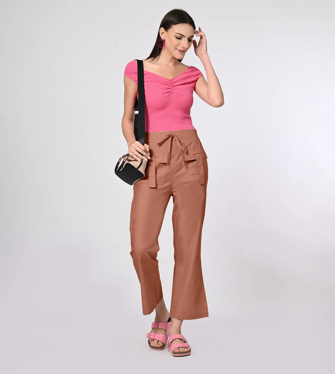 Rayon High Waisted Casual Pants