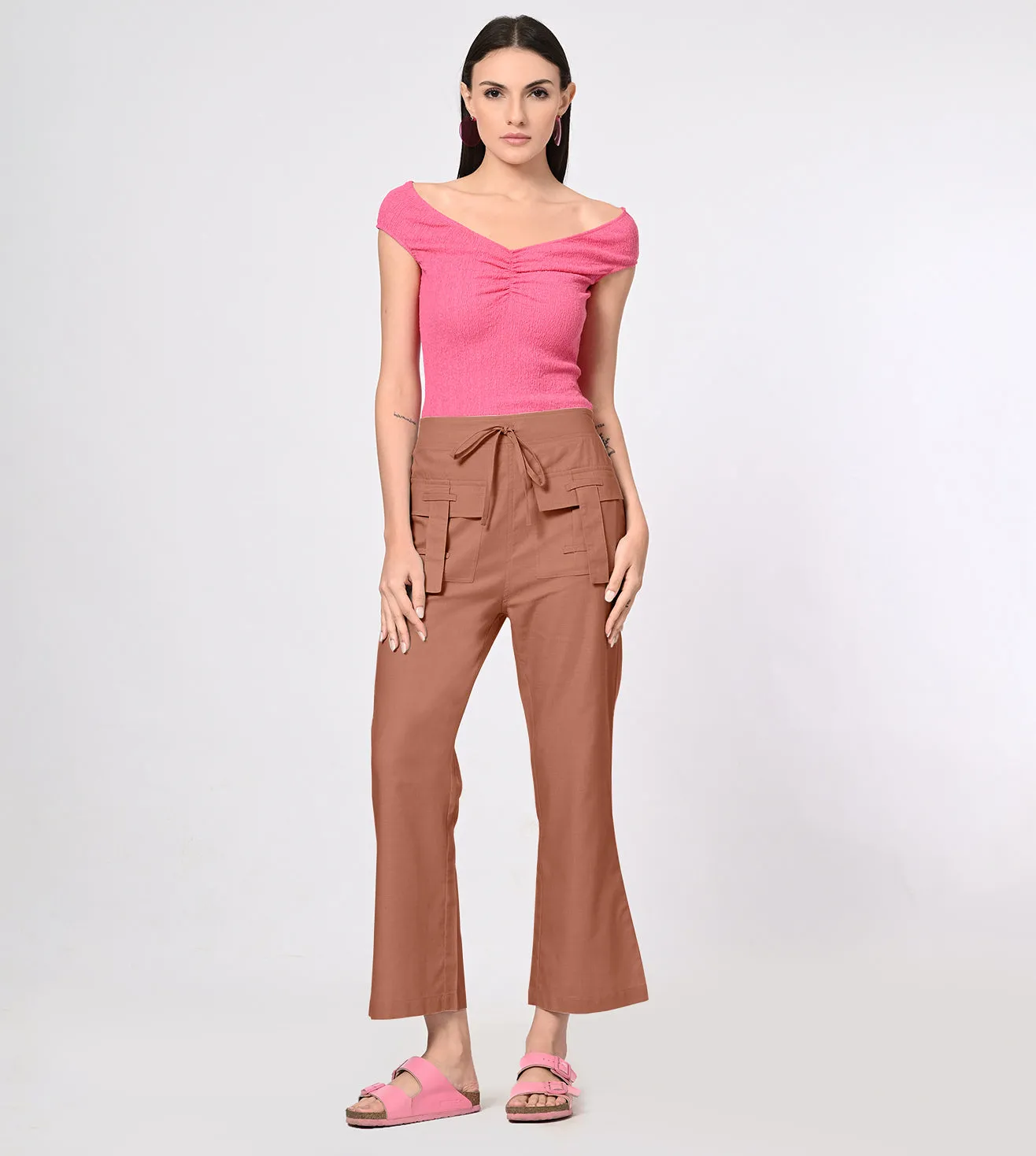 Rayon High Waisted Casual Pants