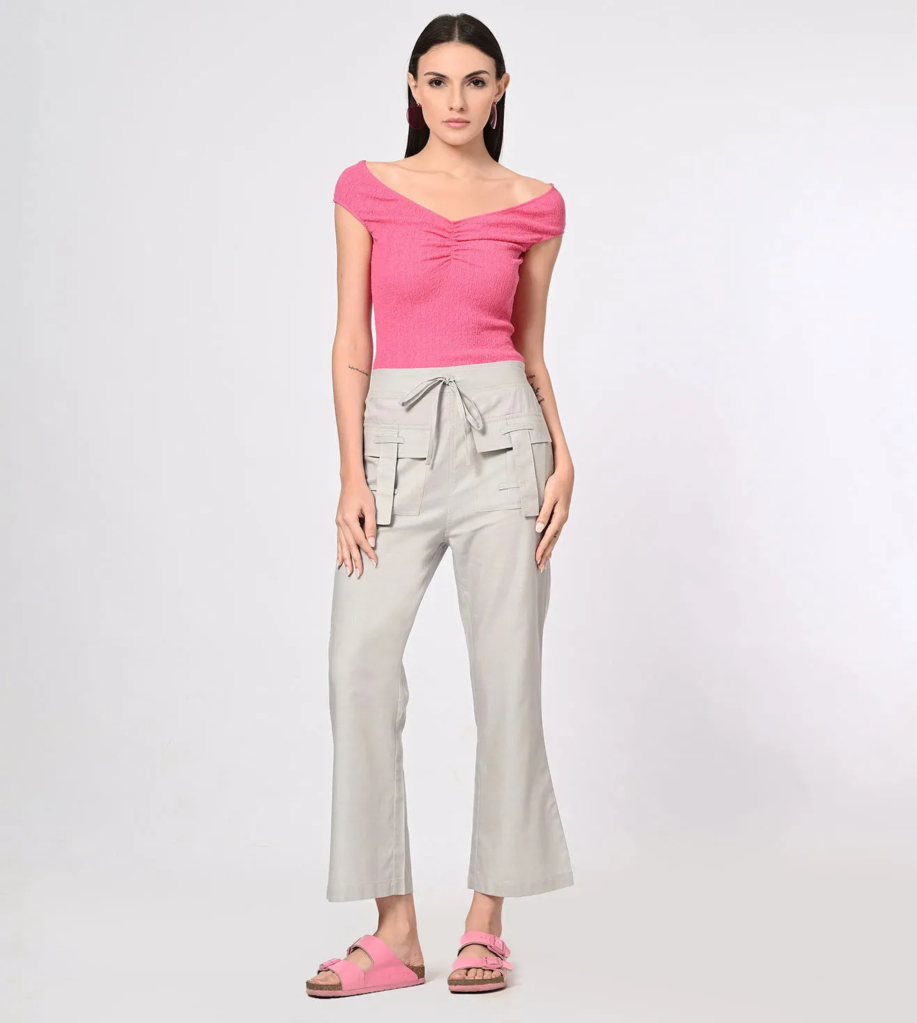Rayon High Waisted Casual Pants