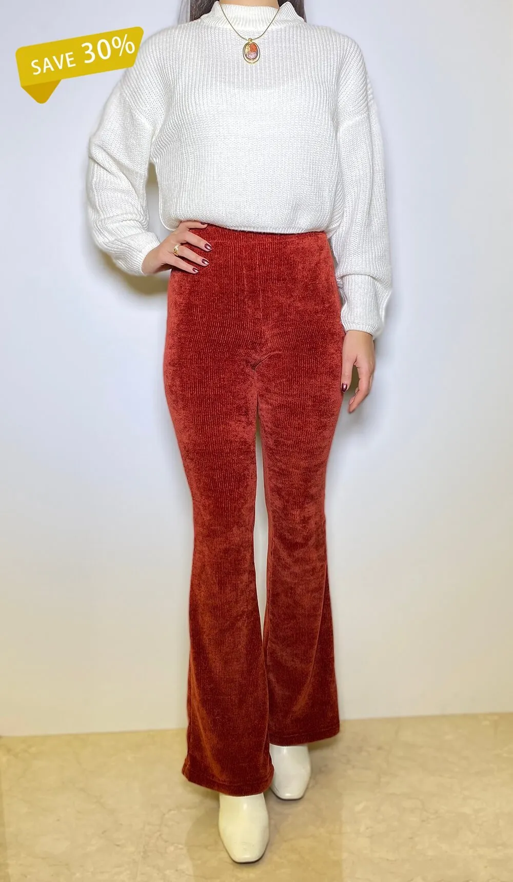 Red Velvet High Waisted Flared Pants