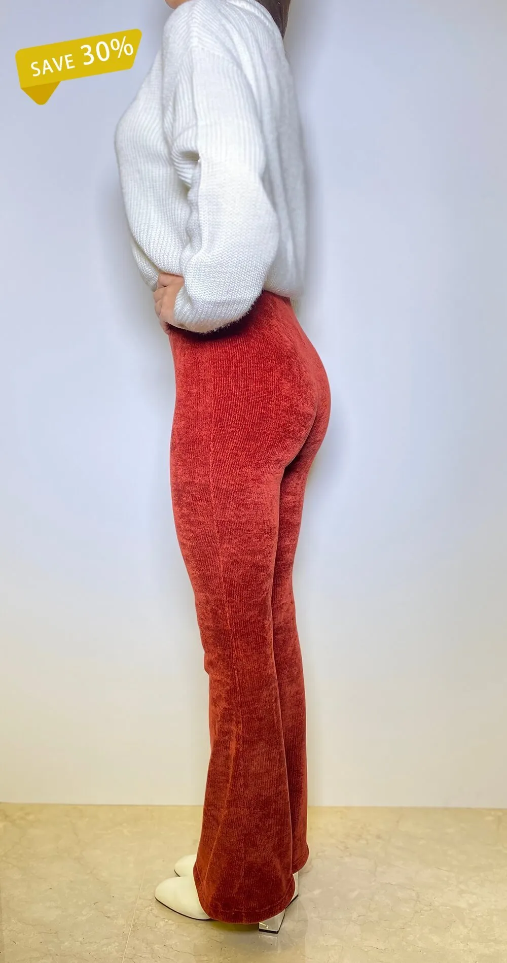 Red Velvet High Waisted Flared Pants