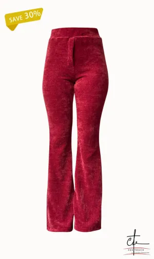 Red Velvet High Waisted Flared Pants