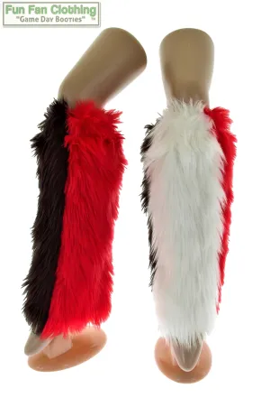 Red, White & Black Faux Fur Legwarmers - Football Leg Warmers - Game Day Booties