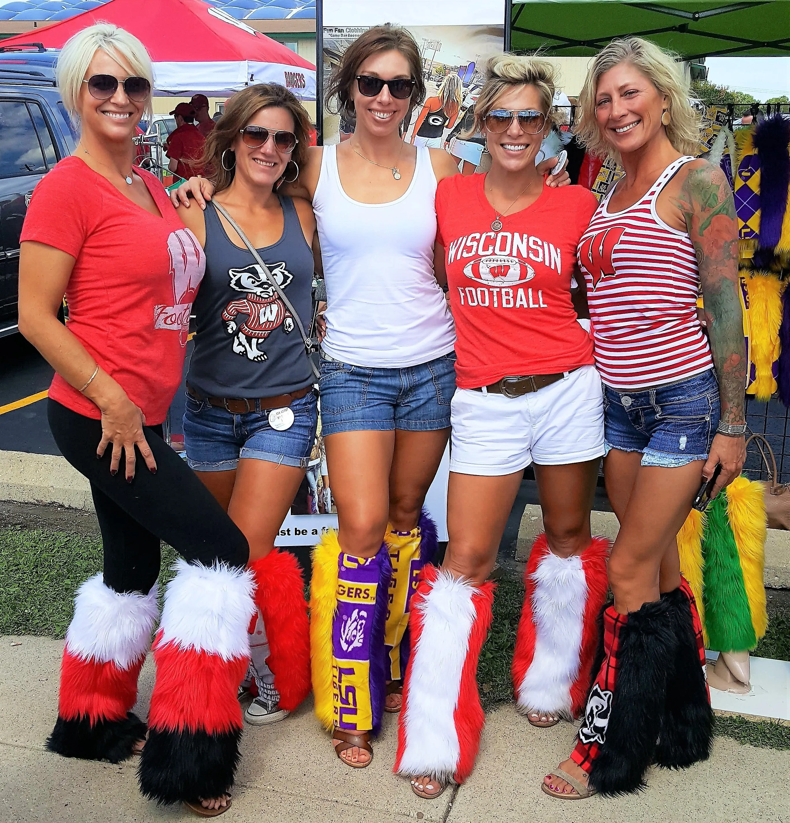 Red, White & Black Faux Fur Legwarmers - Football Leg Warmers - Game Day Booties