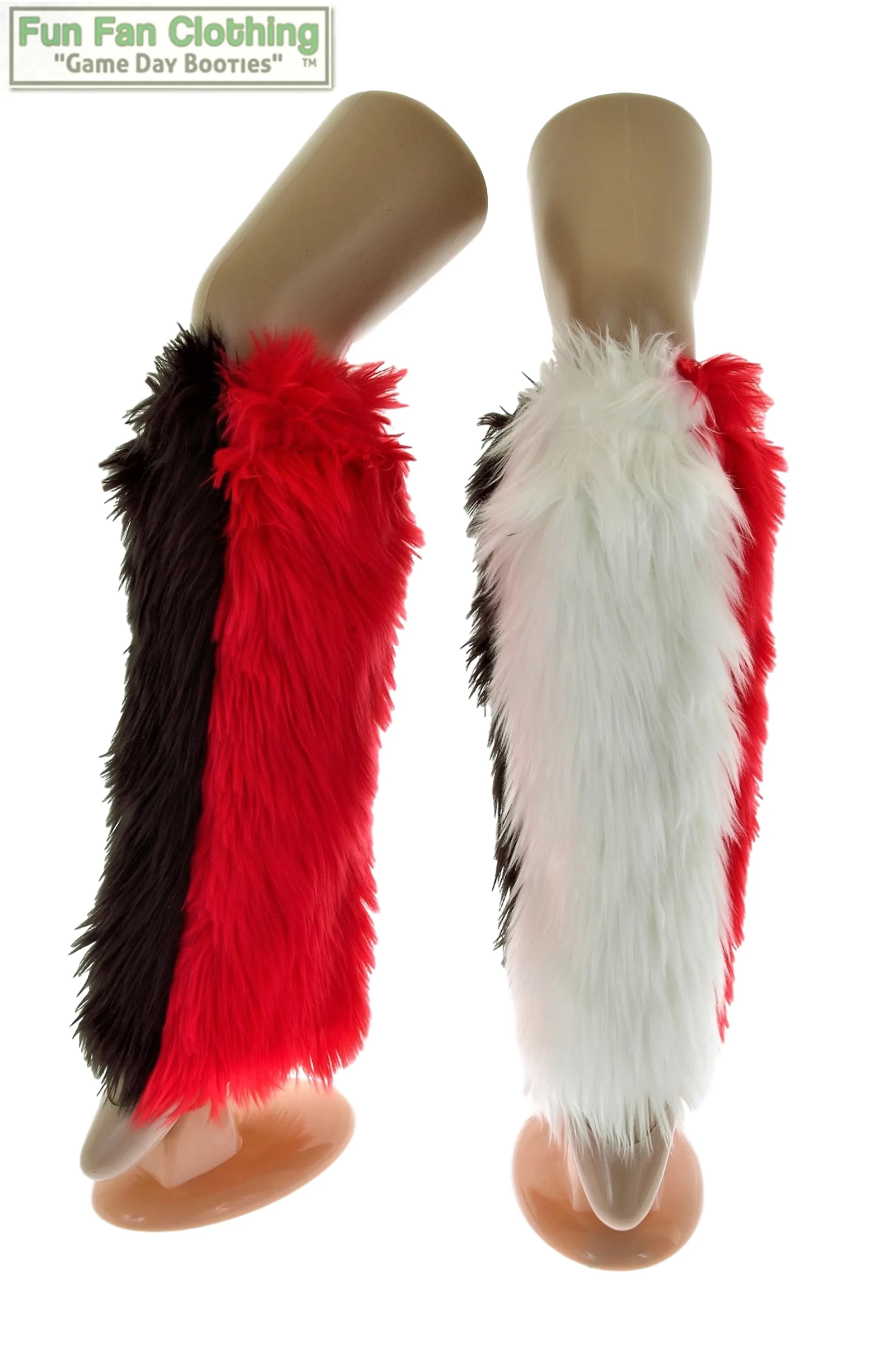Red, White & Black Faux Fur Legwarmers - Football Leg Warmers - Game Day Booties