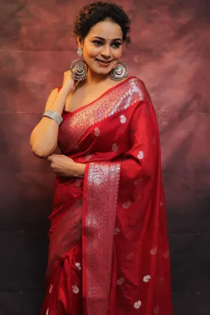 Red woven Soft Banarasi Saree
