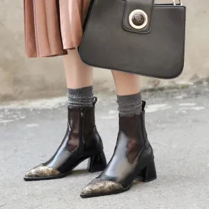 Retro Thick with Martin Boots Pointed Side Zipper Boots Autumn and Winter High Heel Women's Boots Large Size