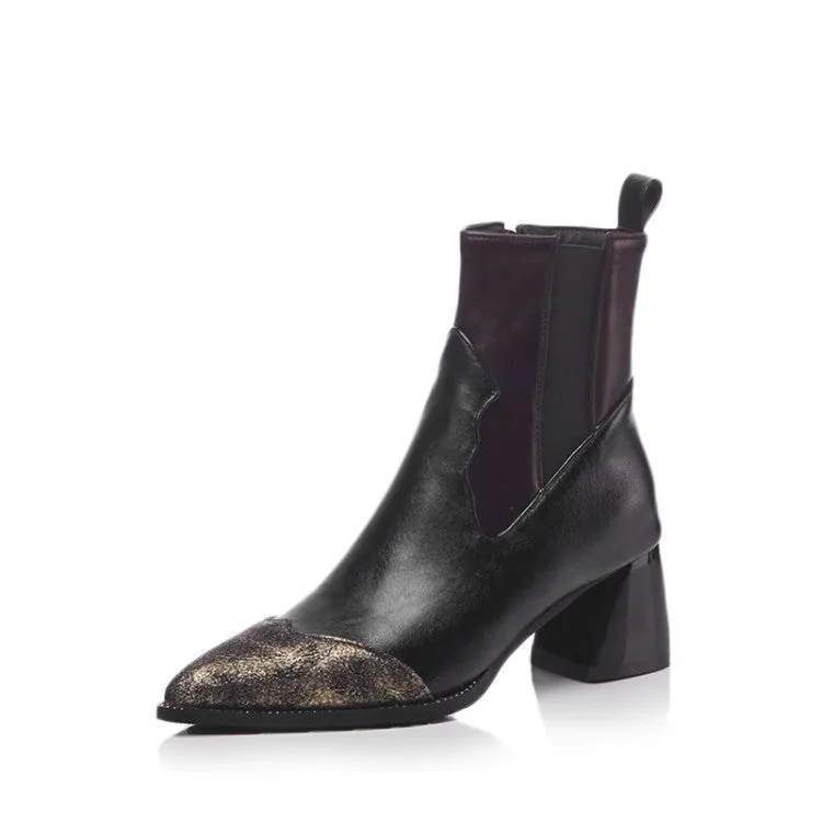 Retro Thick with Martin Boots Pointed Side Zipper Boots Autumn and Winter High Heel Women's Boots Large Size