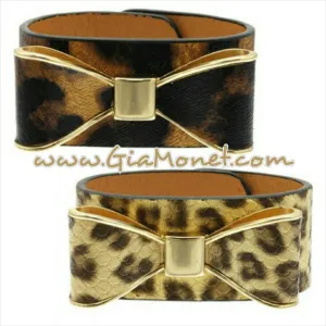 Set of two leopard and cheetah bow cuff bracelets