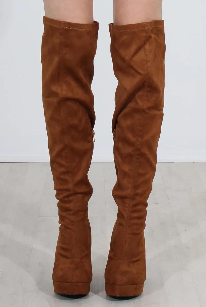 Shaia Tan Suede Over The Knee Boots